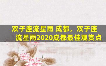 双子座流星雨 成都，双子座流星雨2020成都最佳观赏点